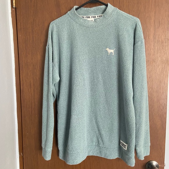 Victoria’s Secret PINK Blue Terry Soft Oversized Mock Neck Sweatshirt - Picture 1 of 5